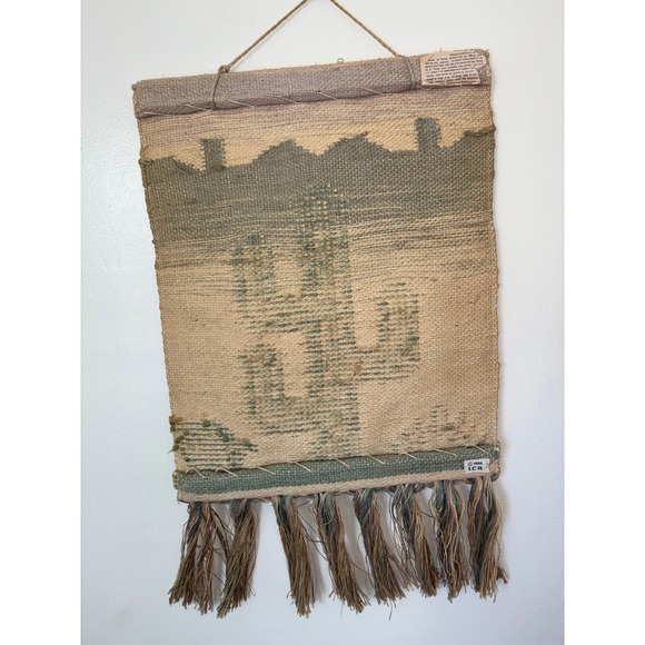 Vintage Southwestern Cactus Woven Wall Hanging Tapestry Tassels 1988 ICA - Picture 7 of 9